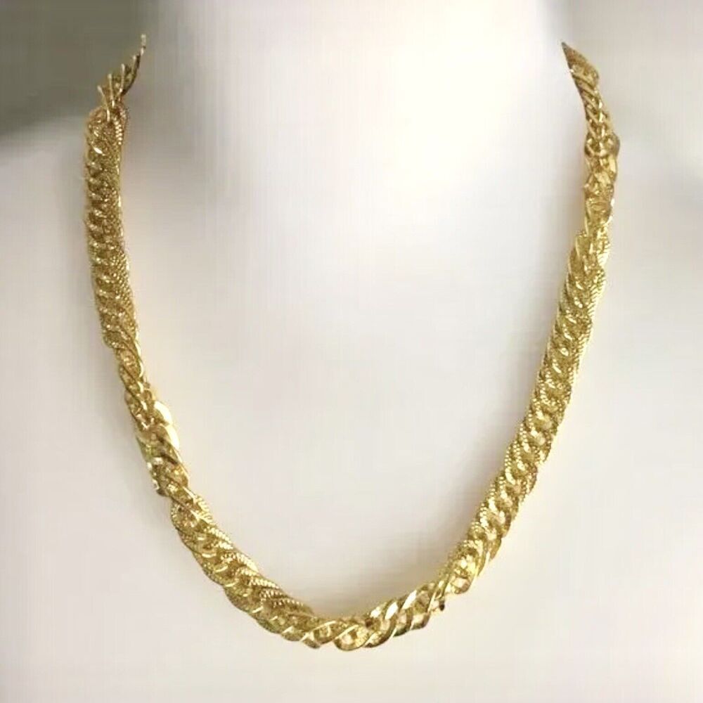 Gold Tone Chunky Chain Necklace Twisted Curb Link